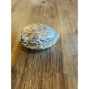 Vintage Silver Tone Walnut Shaped Metal Nutcracker Hinged Tabletop Decor